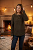 A dark brown textured knit sweater with a wide boat neckline, long sleeves, and a relaxed silhouette, shown against a plain white background.